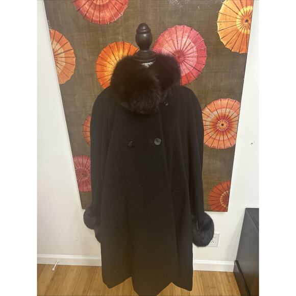 John Weitz Wool Cashmere Long Coat Wide Sleeve Poland Made Old Money Luxe Sz 12 - Picture 1 of 9